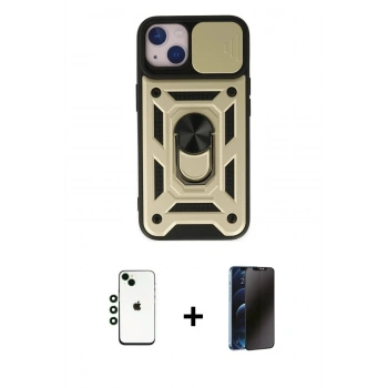 MARSİLYAN™- iPhone 14 Kılıf Ahenk Klasik - Siyah 3D Antistatik Hayalet Cam Ekran Koruyucu + Shine Kamera Lens - YL