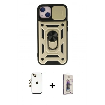 MARSİLYAN™- iPhone 14 Kılıf Ahenk Klasik - Siyah Bilvis 3D Cam Ekran Koruyucu + Shine Kamera Lens - GD