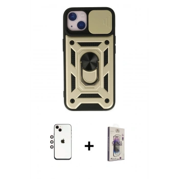 MARSİLYAN™- iPhone 14 Kılıf Ahenk Klasik - Siyah Bilvis 3D Cam Ekran Koruyucu + Shine Kamera Lens - GI