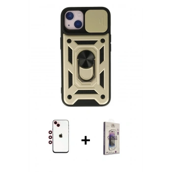 MARSİLYAN™- iPhone 14 Kılıf Ahenk Klasik - Siyah Bilvis 3D Cam Ekran Koruyucu + Shine Kamera Lens - KI