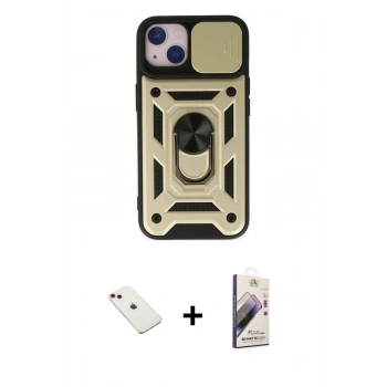 MARSİLYAN™- iPhone 14 Kılıf Ahenk Klasik - Siyah Bilvis 3D Mat Cam Ekran Koruyucu + Diamond Kamera Lens - KI