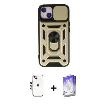 MARSİLYAN™- iPhone 14 Kılıf Ahenk Klasik - Siyah Bilvis 5in1 3D Magic Cam Ekran Koruyucu + Shine Kamera Lens - GD