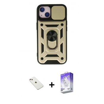 MARSİLYAN™- iPhone 14 Kılıf Ahenk Klasik - Siyah Bilvis 5in1 3D Magic Cam Ekran Koruyucu + Diamond Kamera Lens - PE