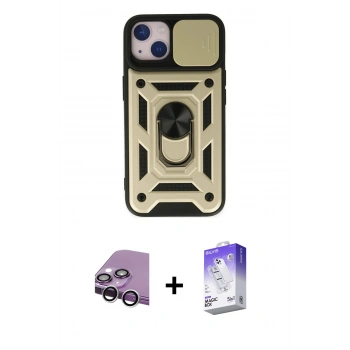 MARSİLYAN™- iPhone 14 Kılıf Ahenk Klasik - Siyah Bilvis 5in1 3D Magic Cam Ekran Koruyucu + Raze Metal Kamera Lens - GS