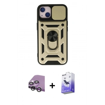 MARSİLYAN™- iPhone 14 Kılıf Ahenk Klasik - Siyah Bilvis 5in1 5D Magic Hayalet Cam Ekran Koruyucu + Raze Metal Kamera Lens - GS