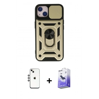 MARSİLYAN™- iPhone 14 Kılıf Ahenk Klasik - Siyah Bilvis 5in1 5D Magic Hayalet Cam Ekran Koruyucu + Shine Kamera Lens - GS