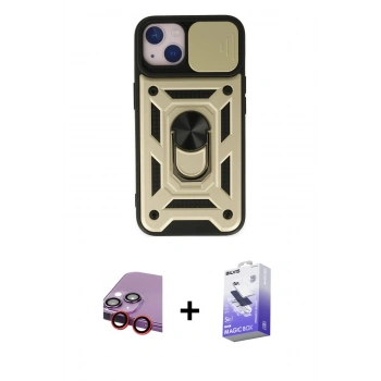 MARSİLYAN™- iPhone 14 Kılıf Ahenk Klasik - Siyah Bilvis 5in1 5D Magic Hayalet Cam Ekran Koruyucu + Raze Metal Kamera Lens - KI