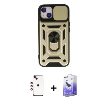 MARSİLYAN™- iPhone 14 Kılıf Ahenk Klasik - Siyah Bilvis 5in1 5D Magic Hayalet Cam Ekran Koruyucu + Shine Kamera Lens - KI