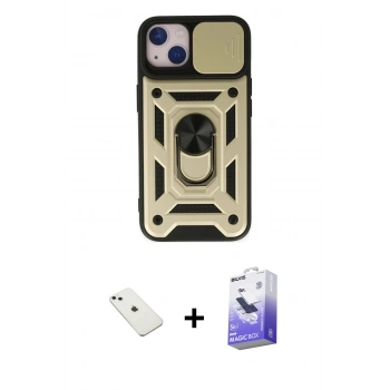 MARSİLYAN™- iPhone 14 Kılıf Ahenk Klasik - Siyah Bilvis 5in1 5D Magic Hayalet Cam Ekran Koruyucu + Diamond Kamera Lens - SABE