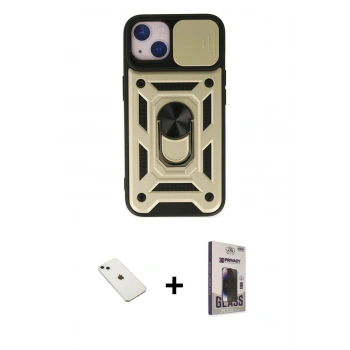 MARSİLYAN™- iPhone 14 Kılıf Ahenk Klasik - Siyah Bilvis Hayalet Cam Ekran Koruyucu + Diamond Kamera Lens - SABE