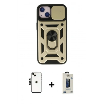 MARSİLYAN™- iPhone 14 Kılıf Ahenk Klasik - Siyah Bilvis Hayalet Cam Ekran Koruyucu + Shine Kamera Lens - SH