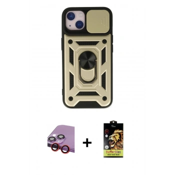 MARSİLYAN™- iPhone 14 Kılıf Ahenk Klasik - Siyah Buffer Cam Ekran Koruyucu + Raze Metal Kamera Lens - KI