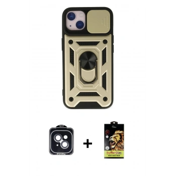 MARSİLYAN™- iPhone 14 Kılıf Ahenk Klasik - Siyah Buffer Cam Ekran Koruyucu + PVD Metal Kamera Lens - SH