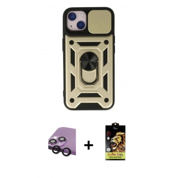 MARSİLYAN™- iPhone 14 Kılıf Ahenk Klasik - Siyah Buffer Cam Ekran Koruyucu + Raze Metal Kamera Lens - SH