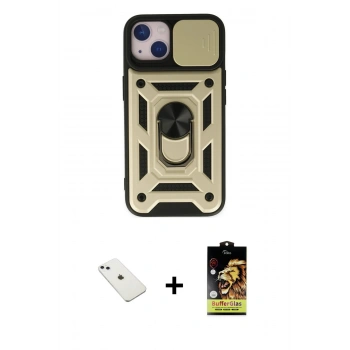 MARSİLYAN™- iPhone 14 Kılıf Ahenk Klasik - Siyah Buffer Cam Ekran Koruyucu + Diamond Kamera Lens - SABE