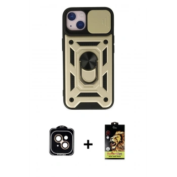 MARSİLYAN™- iPhone 14 Kılıf Ahenk Klasik - Siyah Buffer Cam Ekran Koruyucu + PVD Metal Kamera Lens - TU