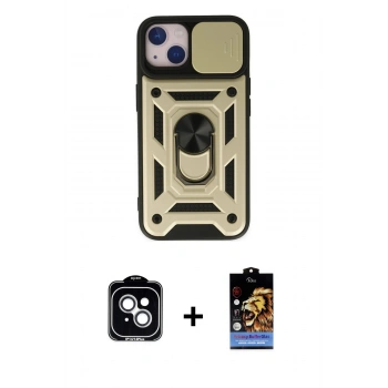 MARSİLYAN™- iPhone 14 Kılıf Ahenk Klasik - Siyah Buffer Hayalet Cam Ekran Koruyucu + PVD Metal Kamera Lens - GS