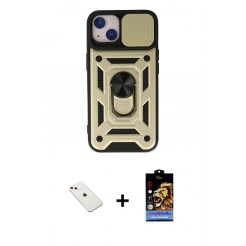 MARSİLYAN™- iPhone 14 Kılıf Ahenk Klasik - Siyah Buffer Hayalet Cam Ekran Koruyucu + Diamond Kamera Lens - PE