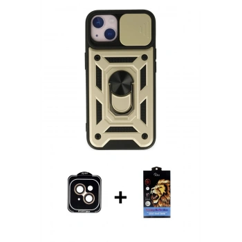 MARSİLYAN™- iPhone 14 Kılıf Ahenk Klasik - Siyah Buffer Hayalet Cam Ekran Koruyucu + PVD Metal Kamera Lens - TU