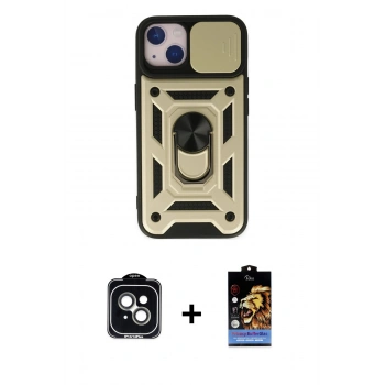 MARSİLYAN™- iPhone 14 Kılıf Ahenk Klasik - Siyah Buffer Hayalet Cam Ekran Koruyucu + PVD Metal Kamera Lens - YL