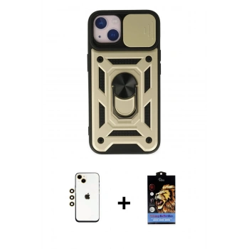 MARSİLYAN™- iPhone 14 Kılıf Ahenk Klasik - Siyah Buffer Hayalet Cam Ekran Koruyucu + Shine Kamera Lens - GD