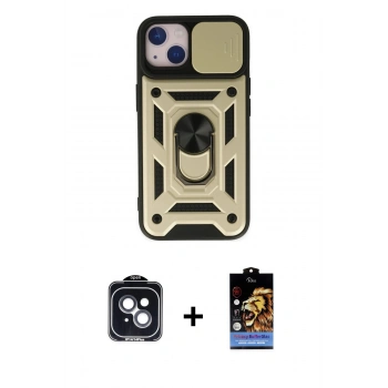 MARSİLYAN™- iPhone 14 Kılıf Ahenk Klasik - Siyah Buffer Hayalet Cam Ekran Koruyucu + PVD Metal Kamera Lens - SH