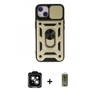 MARSİLYAN™- iPhone 14 Kılıf Ahenk Klasik - Siyah Joko Magic 5D Hayalet Cam + PVD Metal Kamera Lens - TU