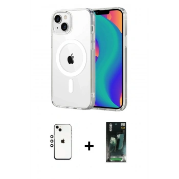 MARSİLYAN™- iPhone 14 Kılıf Ahenk Minimal Serisi - Şeffaf 360 Full Body Arka Koruyucu + Shine Kamera Lens - GS