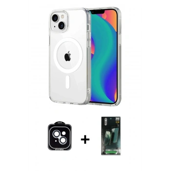 MARSİLYAN™- iPhone 14 Kılıf Ahenk Minimal Serisi - Şeffaf 360 Full Body Arka Koruyucu + PVD Metal Kamera Lens - MI