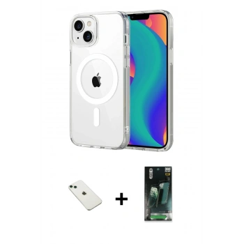 MARSİLYAN™- iPhone 14 Kılıf Ahenk Minimal Serisi - Şeffaf 360 Full Body Arka Koruyucu + Diamond Kamera Lens - YL