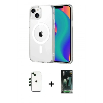 MARSİLYAN™- iPhone 14 Kılıf Ahenk Minimal Serisi - Şeffaf 360 Full Body Arka Koruyucu + Shine Kamera Lens - YL