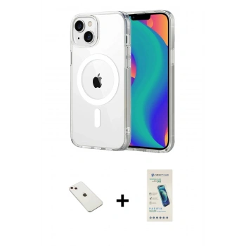 MARSİLYAN™- iPhone 14 Kılıf Ahenk Minimal Serisi - Şeffaf Pasifik Cam Ekran Koruyucu + Diamond Kamera Lens - PE