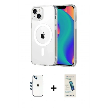 MARSİLYAN™- iPhone 14 Kılıf Ahenk Minimal Serisi - Şeffaf Pasifik Cam Ekran Koruyucu + Shine Kamera Lens - MI