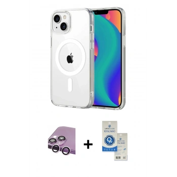 MARSİLYAN™- iPhone 14 Kılıf Ahenk Minimal Serisi - Şeffaf Royal Nano Ekran Koruyucu + Raze Metal Kamera Lens - MR