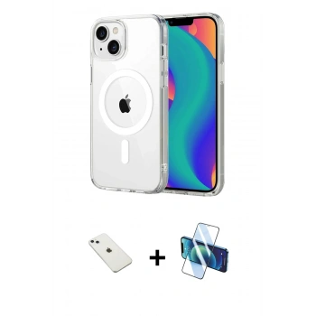 MARSİLYAN™- iPhone 14 Kılıf Ahenk Minimal Serisi - Siyah 3D Antistatik Cam Ekran Koruyucu + Diamond Kamera Lens - SABE