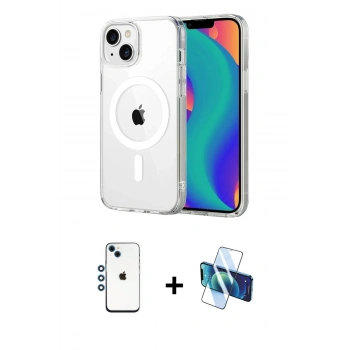 MARSİLYAN™- iPhone 14 Kılıf Ahenk Minimal Serisi - Siyah 3D Antistatik Cam Ekran Koruyucu + Shine Kamera Lens - MI