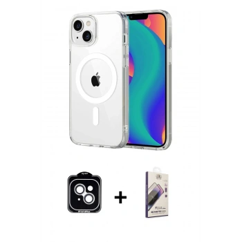 MARSİLYAN™- iPhone 14 Kılıf Ahenk Minimal Serisi - Siyah Bilvis 3D Mat Cam Ekran Koruyucu + PVD Metal Kamera Lens - GS