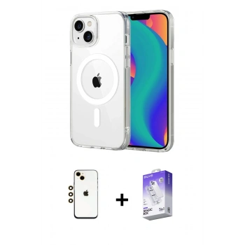 MARSİLYAN™- iPhone 14 Kılıf Ahenk Minimal Serisi - Siyah Bilvis 5in1 3D Magic Cam Ekran Koruyucu + Shine Kamera Lens - GD