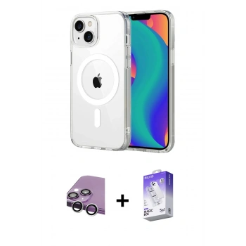 MARSİLYAN™- iPhone 14 Kılıf Ahenk Minimal Serisi - Siyah Bilvis 5in1 3D Magic Cam Ekran Koruyucu + Raze Metal Kamera Lens - GS