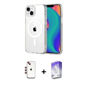 MARSİLYAN™- iPhone 14 Kılıf Ahenk Minimal Serisi - Siyah Bilvis 5in1 3D Magic Cam Ekran Koruyucu + Shine Kamera Lens - KI
