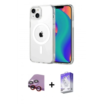 MARSİLYAN™- iPhone 14 Kılıf Ahenk Minimal Serisi - Siyah Bilvis 5in1 3D Magic Cam Ekran Koruyucu + Raze Metal Kamera Lens - KI