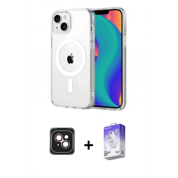 MARSİLYAN™- iPhone 14 Kılıf Ahenk Minimal Serisi - Siyah Bilvis 5in1 3D Magic Cam Ekran Koruyucu + PVD Metal Kamera Lens - PE