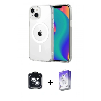 MARSİLYAN™- iPhone 14 Kılıf Ahenk Minimal Serisi - Siyah Bilvis 5in1 3D Magic Cam Ekran Koruyucu + PVD Metal Kamera Lens - SH