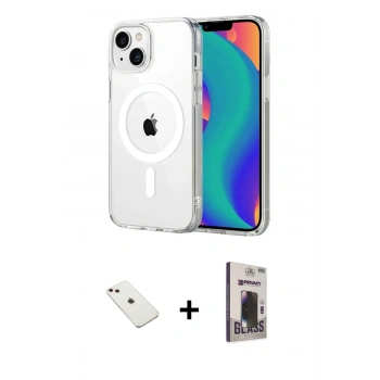 MARSİLYAN™- iPhone 14 Kılıf Ahenk Minimal Serisi - Siyah Bilvis Hayalet Cam Ekran Koruyucu + Diamond Kamera Lens - PE