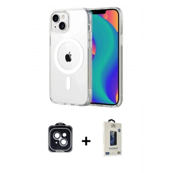 MARSİLYAN™- iPhone 14 Kılıf Ahenk Minimal Serisi - Siyah Bilvis Hayalet Cam Ekran Koruyucu + PVD Metal Kamera Lens - SH