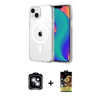 MARSİLYAN™- iPhone 14 Kılıf Ahenk Minimal Serisi - Siyah Buffer Cam Ekran Koruyucu + PVD Metal Kamera Lens - GS