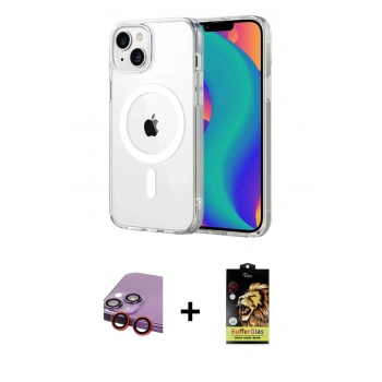 MARSİLYAN™- iPhone 14 Kılıf Ahenk Minimal Serisi - Siyah Buffer Cam Ekran Koruyucu + Raze Metal Kamera Lens - KI