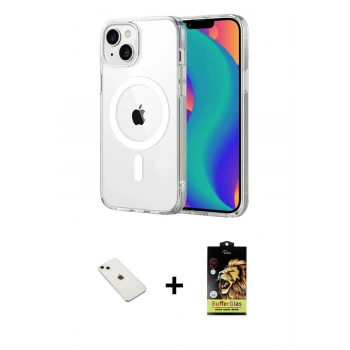 MARSİLYAN™- iPhone 14 Kılıf Ahenk Minimal Serisi - Siyah Buffer Cam Ekran Koruyucu + Diamond Kamera Lens - PE