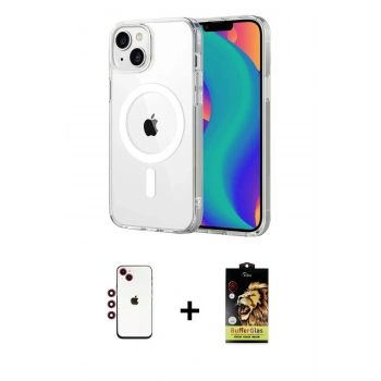 MARSİLYAN™- iPhone 14 Kılıf Ahenk Minimal Serisi - Siyah Buffer Cam Ekran Koruyucu + Shine Kamera Lens - KI