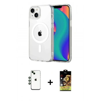MARSİLYAN™- iPhone 14 Kılıf Ahenk Minimal Serisi - Siyah Buffer Cam Ekran Koruyucu + Shine Kamera Lens - YL